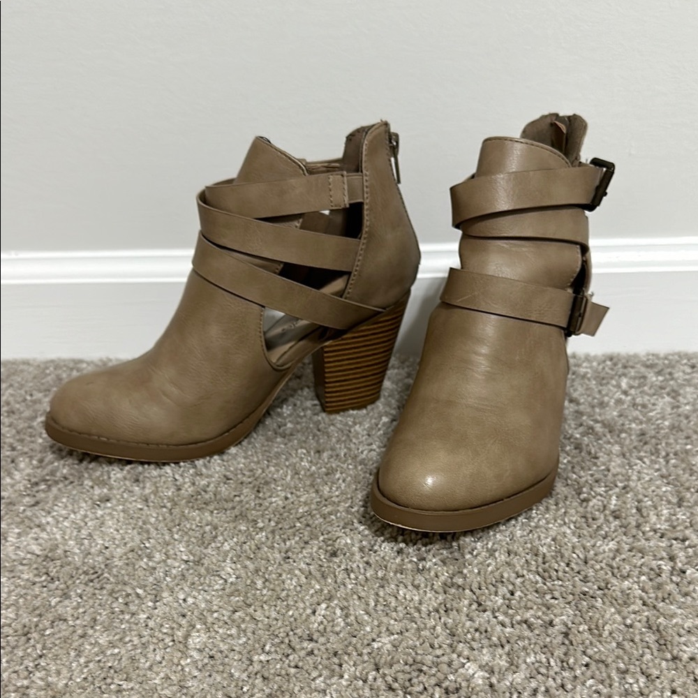 Strappy Tan Ankle Boots